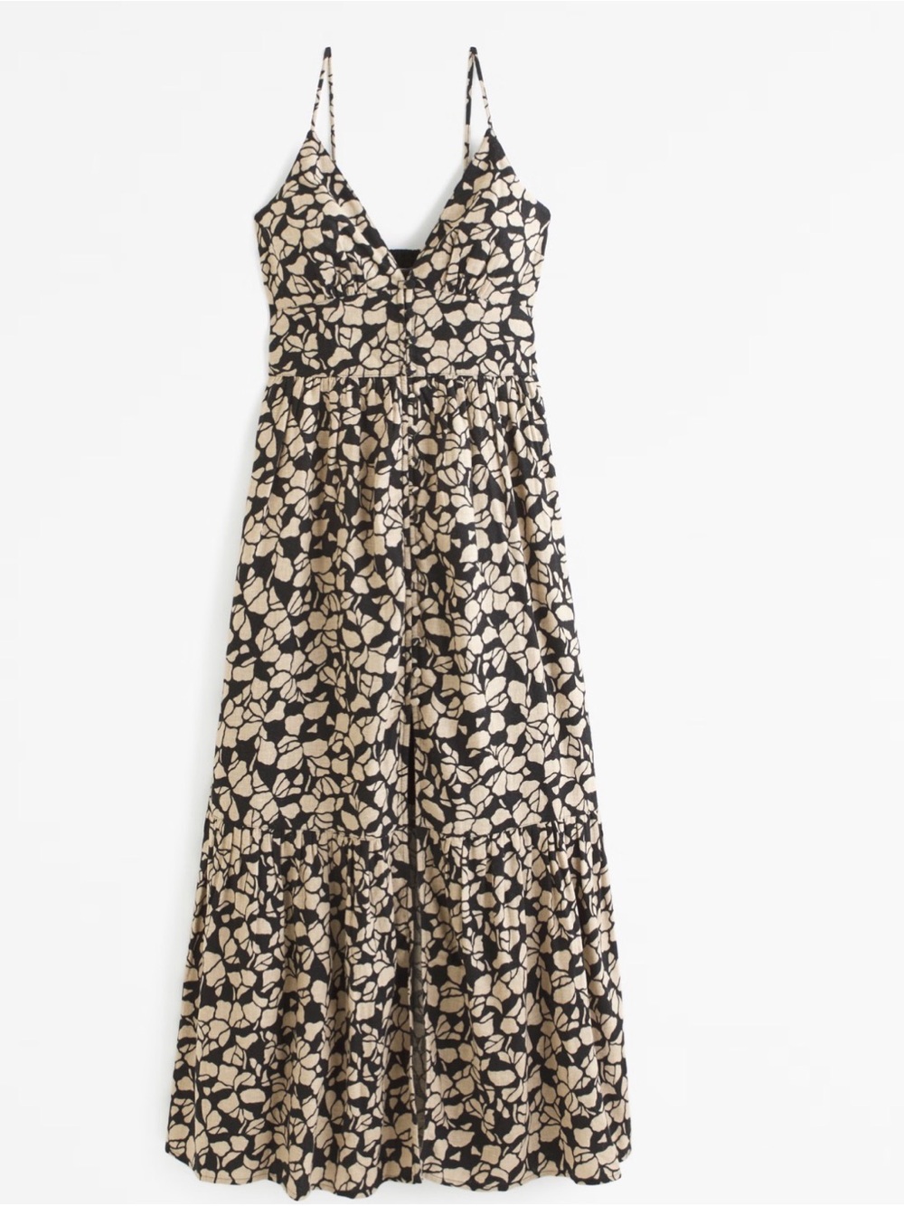 Abercrombie & Fitch Black and Beige Floral Button-Front Dress LP